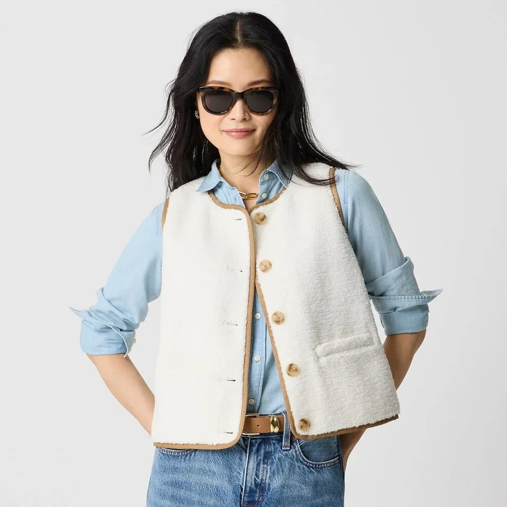 NWT J.Crew Factory Sherpa Welt-pocket Vest - Picture 2 of 4